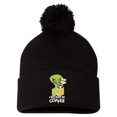 I Believe In Coffee Alien Pom Pom 12in Knit Beanie