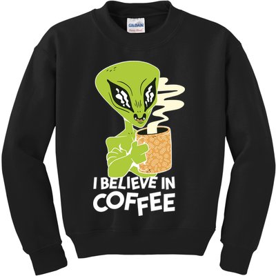 I Believe In Coffee Alien Kids Sweatshirt