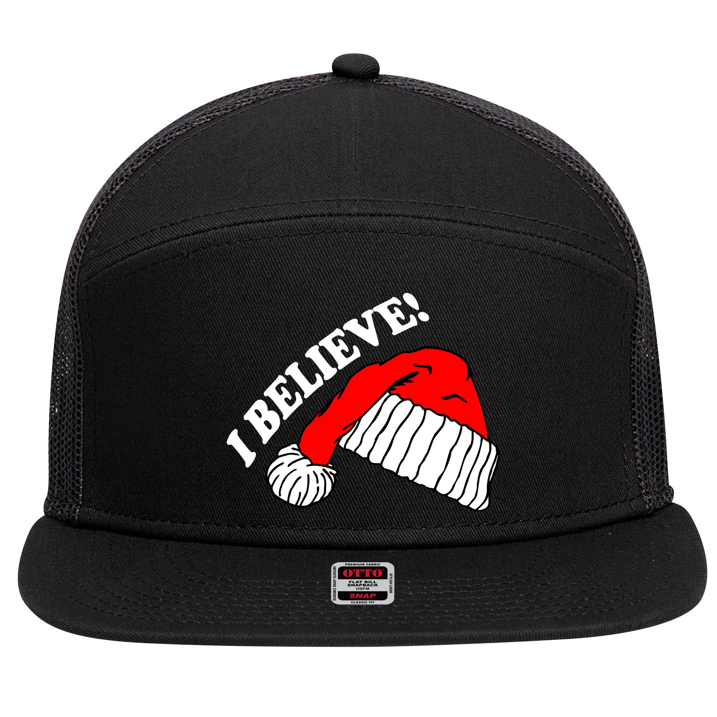 I Believe In Santa Claus Christmas 7 Panel Mesh Trucker Snapback Hat