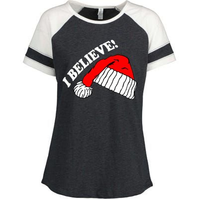 I Believe In Santa Claus Christmas Enza Ladies Jersey Colorblock Tee