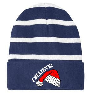 I Believe In Santa Claus Christmas Striped Beanie with Solid Band