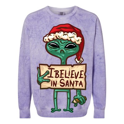 I Believe In Santa Funny Alien Christmas Colorblast Crewneck Sweatshirt