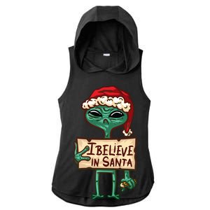 I Believe In Santa Funny Alien Christmas Ladies PosiCharge Tri-Blend Wicking Draft Hoodie Tank