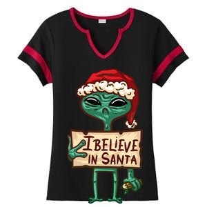 I Believe In Santa Funny Alien Christmas Ladies Halftime Notch Neck Tee