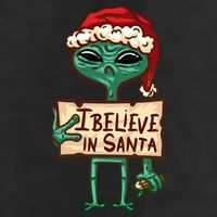 I Believe In Santa Funny Alien Christmas 7 Panel Mesh Trucker Snapback Hat