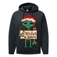 I Believe In Santa Funny Alien Christmas Performance Fleece Hoodie