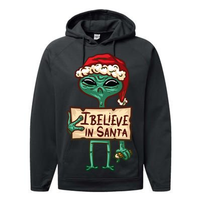 I Believe In Santa Funny Alien Christmas Performance Fleece Hoodie