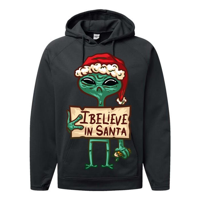 I Believe In Santa Funny Alien Christmas Performance Fleece Hoodie