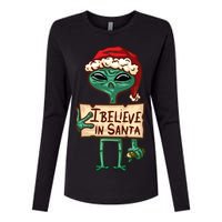 I Believe In Santa Funny Alien Christmas Womens Cotton Relaxed Long Sleeve T-Shirt