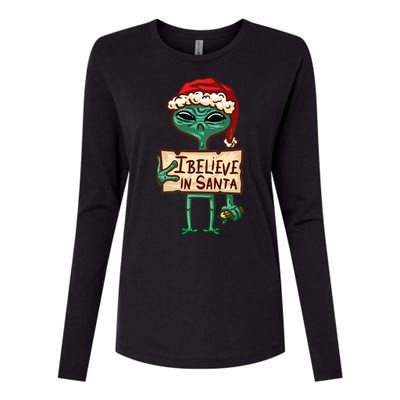 I Believe In Santa Funny Alien Christmas Womens Cotton Relaxed Long Sleeve T-Shirt