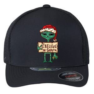 I Believe In Santa Funny Alien Christmas Flexfit Unipanel Trucker Cap