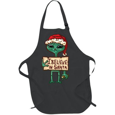 I Believe In Santa Funny Alien Christmas Full-Length Apron With Pockets