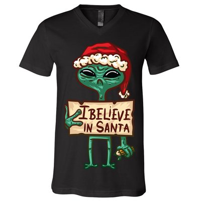 I Believe In Santa Funny Alien Christmas V-Neck T-Shirt