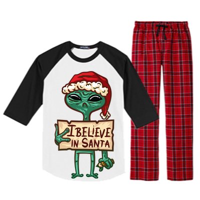 I Believe In Santa Funny Alien Christmas Raglan Sleeve Pajama Set