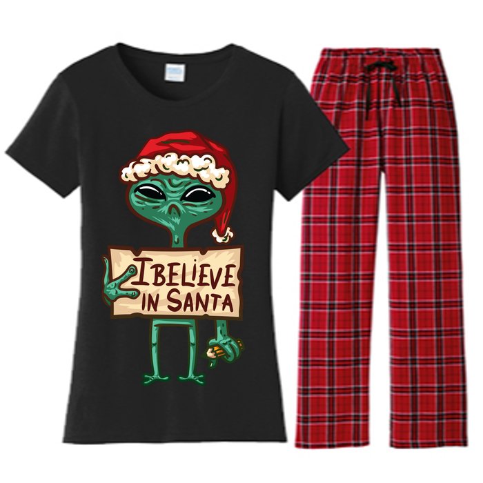 I Believe In Santa Funny Alien Christmas Women's Flannel Pajama Set