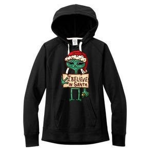 I Believe In Santa Funny Alien Christmas Women's Fleece Hoodie