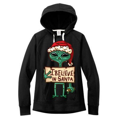 I Believe In Santa Funny Alien Christmas Women's Fleece Hoodie