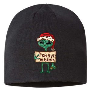 I Believe In Santa Funny Alien Christmas Sustainable Beanie