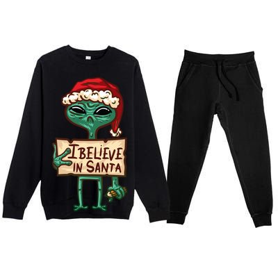 I Believe In Santa Funny Alien Christmas Premium Crewneck Sweatsuit Set