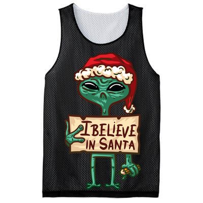 I Believe In Santa Funny Alien Christmas Mesh Reversible Basketball Jersey Tank