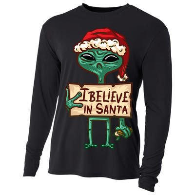 I Believe In Santa Funny Alien Christmas Cooling Performance Long Sleeve Crew