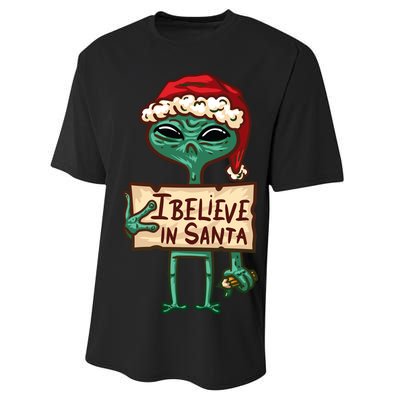 I Believe In Santa Funny Alien Christmas Performance Sprint T-Shirt