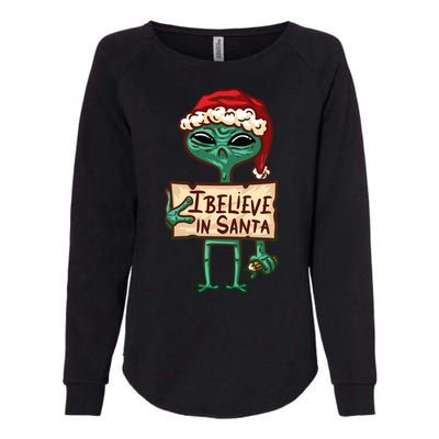 I Believe In Santa Funny Alien Christmas Womens California Wash Sweatshirt