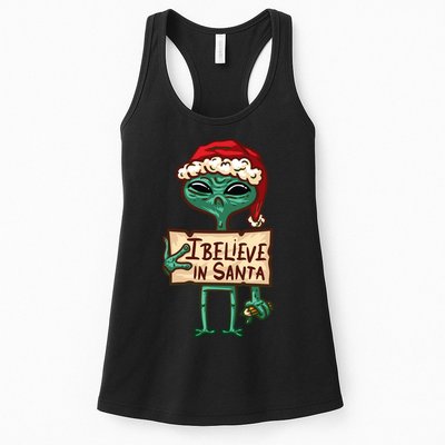 I Believe In Santa Funny Alien Christmas Womens Tank Top
