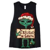 I Believe In Santa Funny Alien Christmas Women's Racerback Cropped Tank