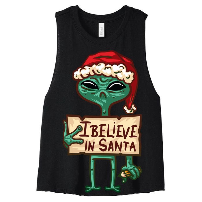 I Believe In Santa Funny Alien Christmas Women's Racerback Cropped Tank