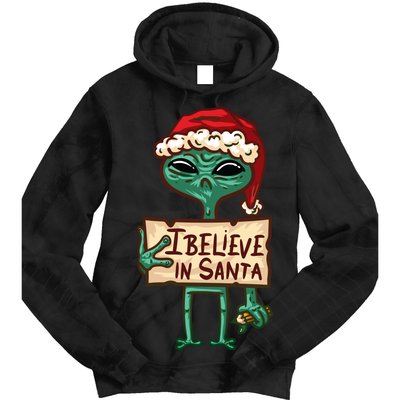 I Believe In Santa Funny Alien Christmas Tie Dye Hoodie