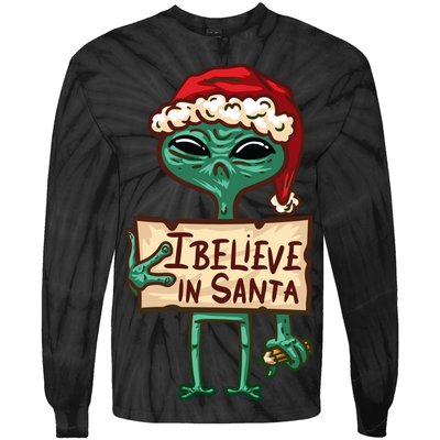 I Believe In Santa Funny Alien Christmas Tie-Dye Long Sleeve Shirt