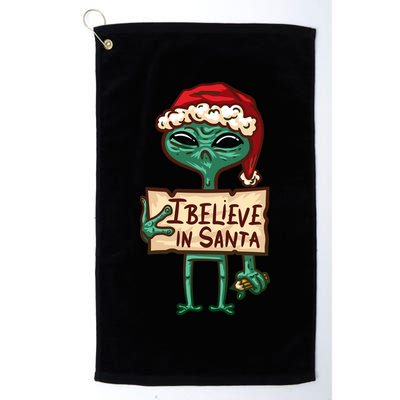 I Believe In Santa Funny Alien Christmas Golf Towel