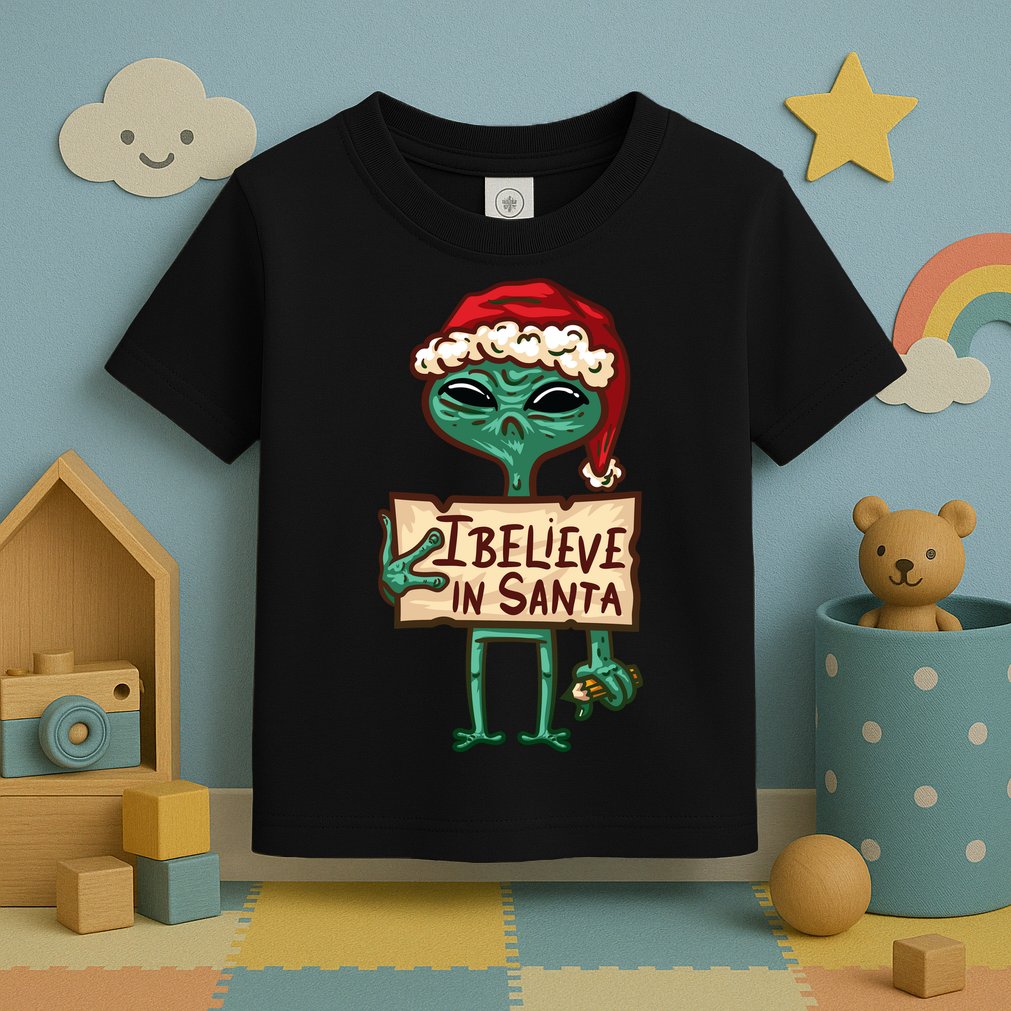 I Believe In Santa Funny Alien Christmas Toddler T-Shirt