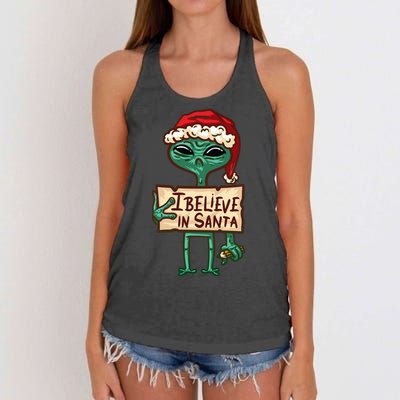 I Believe In Santa Funny Alien Christmas Women's Knotted Racerback Tank