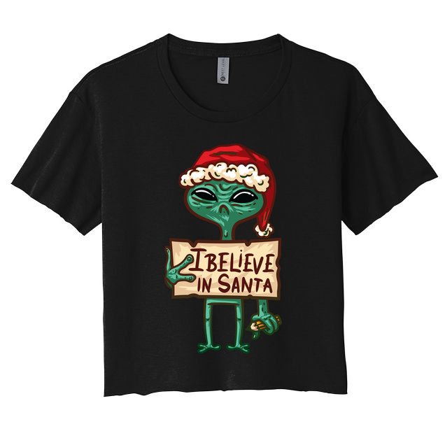 I Believe In Santa Funny Alien Christmas Crop Top