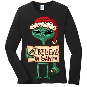 I Believe In Santa Funny Alien Christmas Ladies Long Sleeve Shirt