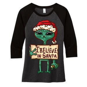 I Believe In Santa Funny Alien Christmas Women's Tri-Blend 3/4-Sleeve Raglan Shirt