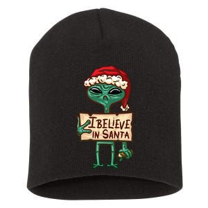 I Believe In Santa Funny Alien Christmas Short Acrylic Beanie