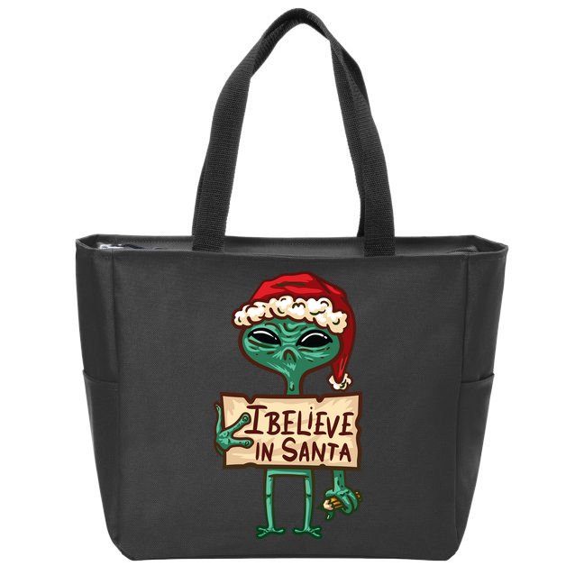 I Believe In Santa Funny Alien Christmas Zip Tote Bag