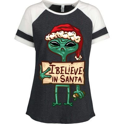 I Believe In Santa Funny Alien Christmas Enza Ladies Jersey Colorblock Tee