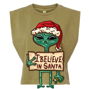 I Believe In Santa Funny Alien Christmas Garment-Dyed Women's Muscle Tee