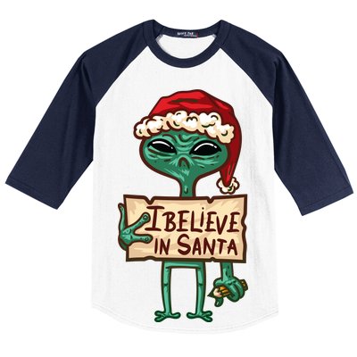 I Believe In Santa Funny Alien Christmas Baseball Sleeve Shirt