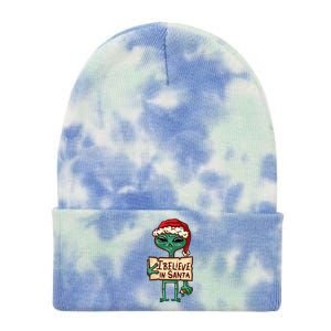 I Believe In Santa Funny Alien Christmas Tie Dye 12in Knit Beanie