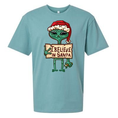 I Believe In Santa Funny Alien Christmas Sueded Cloud Jersey T-Shirt