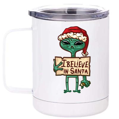 I Believe In Santa Funny Alien Christmas 12 oz Stainless Steel Tumbler Cup