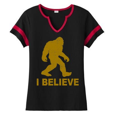 I Believe Sasquatch Bigfoot Ladies Halftime Notch Neck Tee