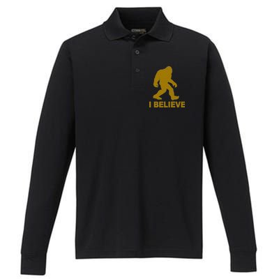 I Believe Sasquatch Bigfoot Performance Long Sleeve Polo