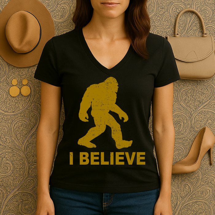 I Believe Sasquatch Bigfoot Women's V-Neck T-Shirt