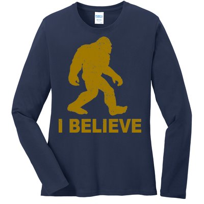 I Believe Sasquatch Bigfoot Ladies Long Sleeve Shirt